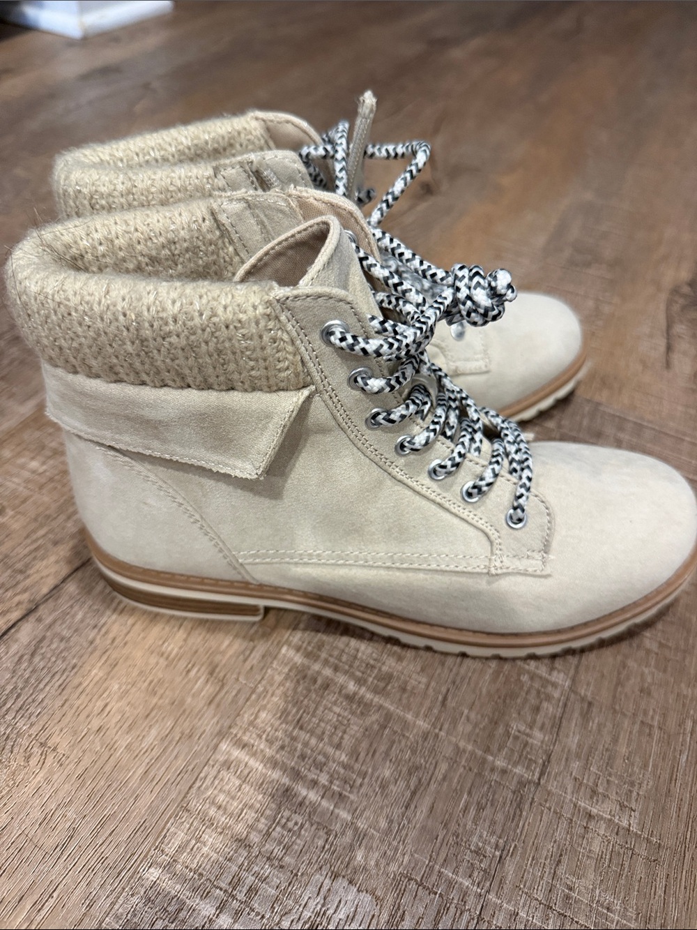 Suede Lace-Up Ankle Boot - Cream